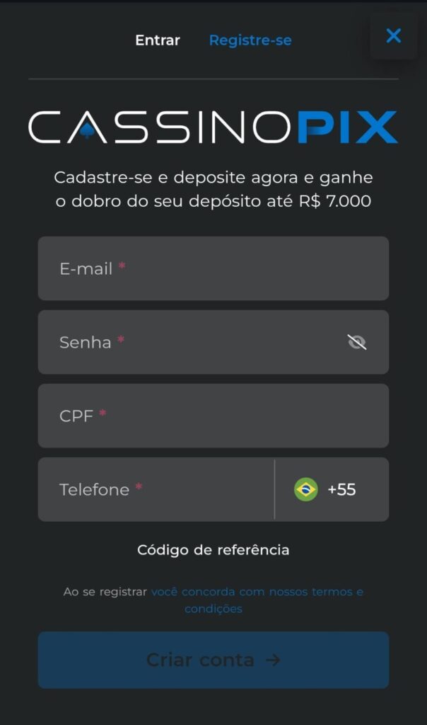 como fazer o cadastro na casinopix